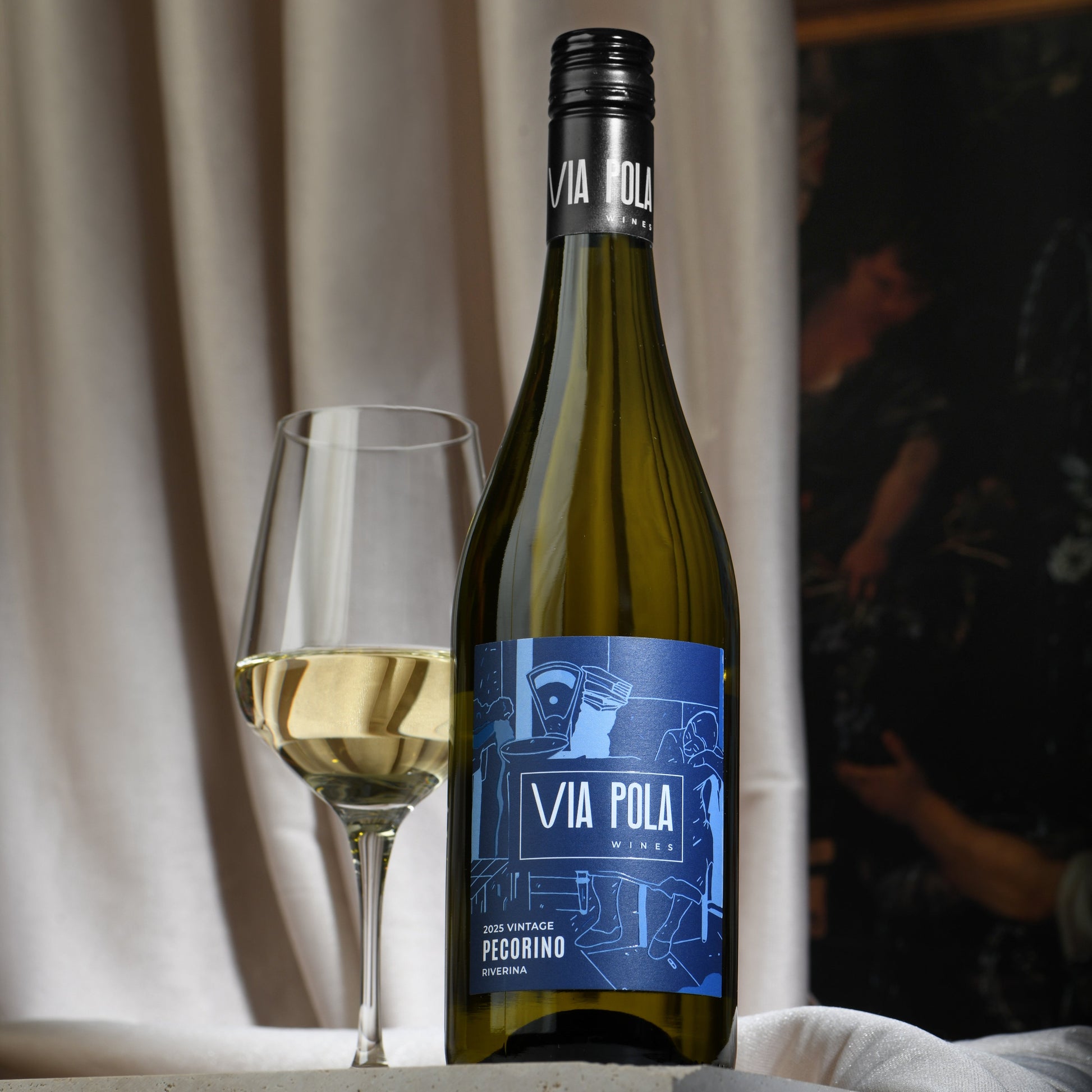 A bottle of Via Pola Pecorino produced in the Riverina